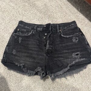 We The Free  FREE PEOPLE Black Distressed High-Rise Jean Shorts 28